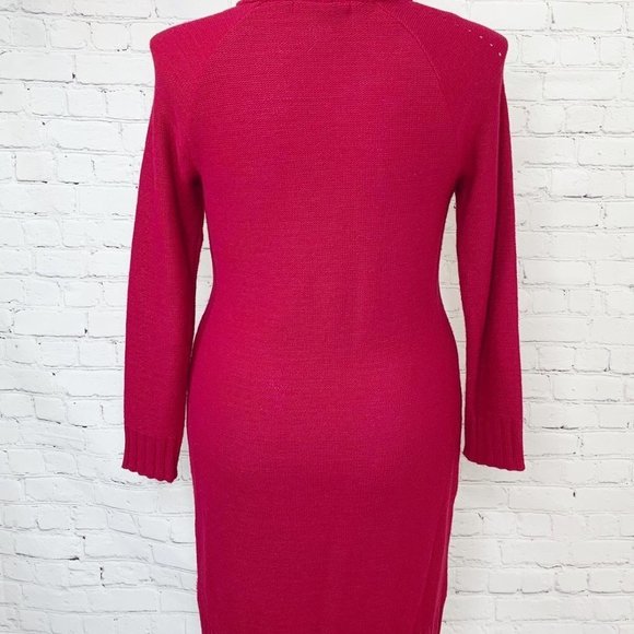 LENNIE FOR NINA LEONARD RED COWL NECK SWEATER DRESS - LARGE - Picture 3 of 4